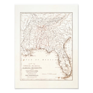 Foto Mapa do vintage de Florida Alabama Geórgia