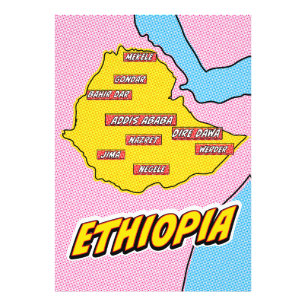 Foto Mapa ilustrado da Etiópia em Pop Art