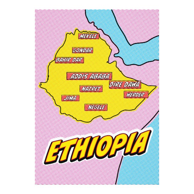 Foto Mapa ilustrado da Etiópia em Pop Art (Frente)