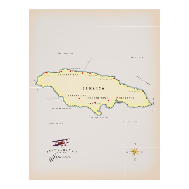 Foto Mapa ilustrado da Jamaica. (Frente)