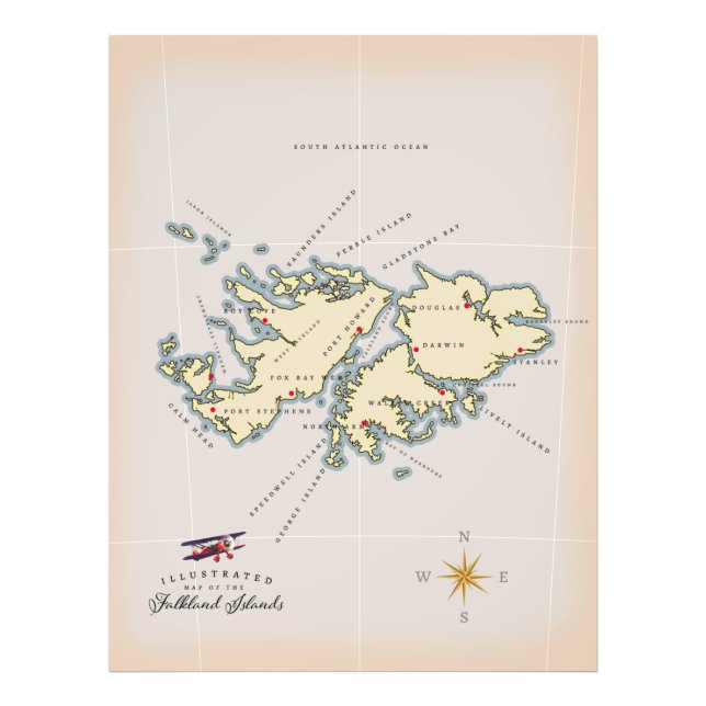 Foto Mapa ilustrado das Ilhas Falkland. (Frente)