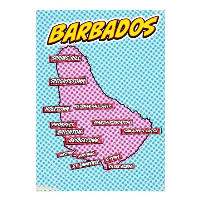 Foto Mapa ilustrado de Barbados em Pop Art (Frente)