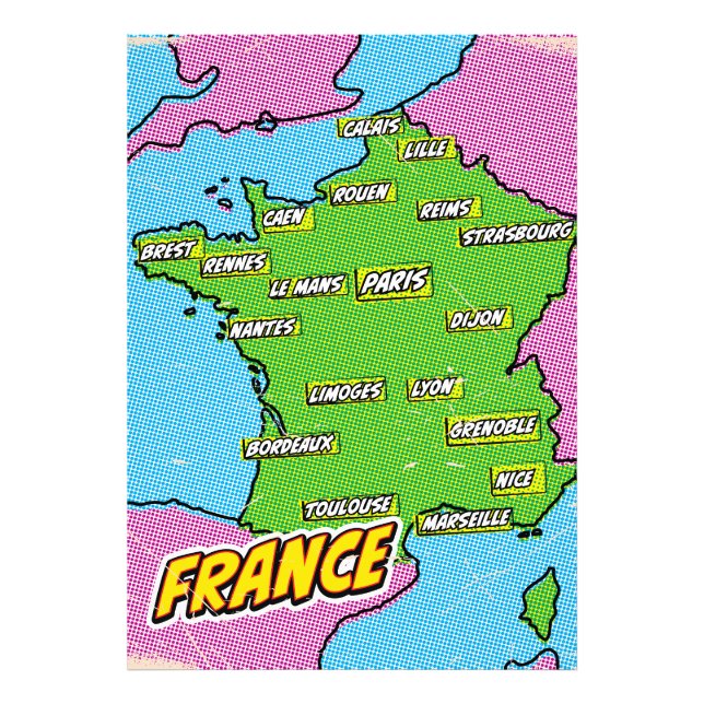 Foto Mapa ilustrado de França em Pop Art (Frente)
