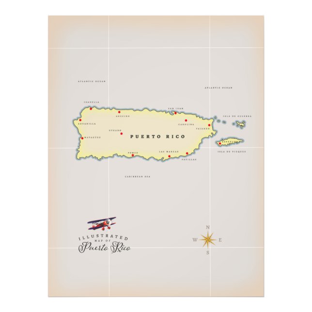 Foto Mapa ilustrado de Porto Rico. (Frente)