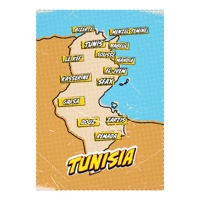 Foto Mapa ilustrado de Tunísia em Pop Art (Frente)