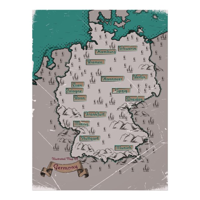 Foto Mapa ilustrado vintage da Alemanha (Frente)