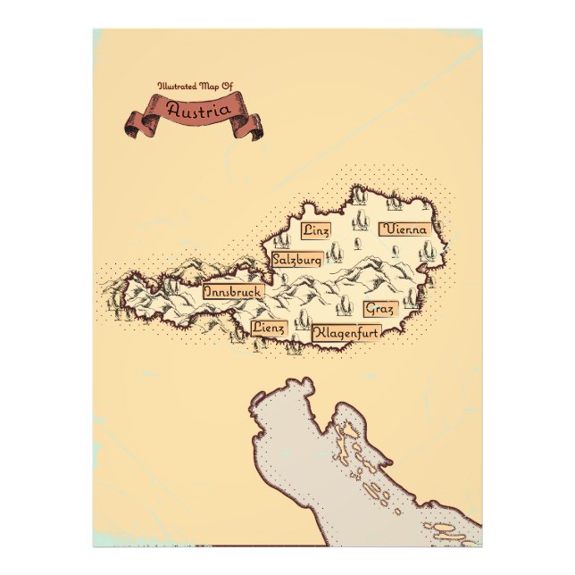 Foto Mapa ilustrado vintage da Áustria (Frente)