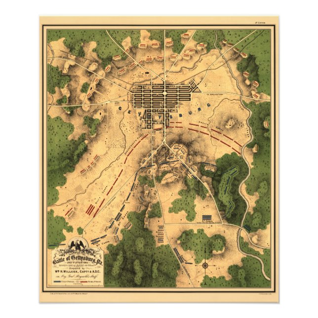 Foto Mapa Restaurado da Batalha de Gettysburg, 1863 (Frente)