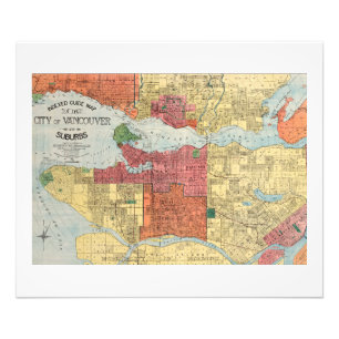 Foto Mapa Retro 1914 Cidade de Vancouver Colúmbia Britâ