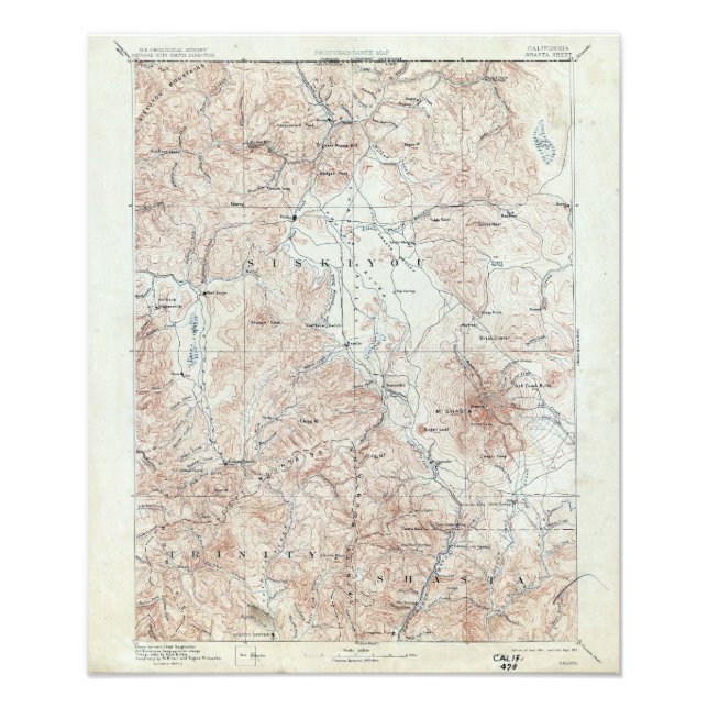 Foto Mapa Topográfico do Monte Shasta Vintage (Frente)