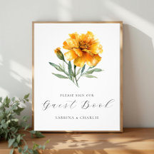 Marigold Yellow Floral Wedding Guest Book Sign