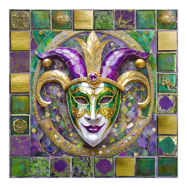 Foto Máscara de Jester Mardi Gras Roxo Verde Dourado (Frente)