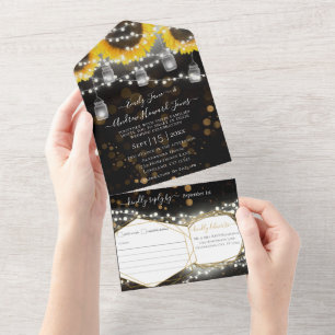 Foto: Mason Jar Sunflower Black & Dourado