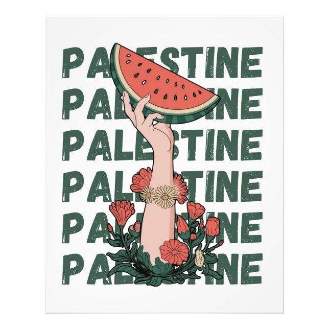 Foto melancia, flores e texto palestino Repetir (Frente)