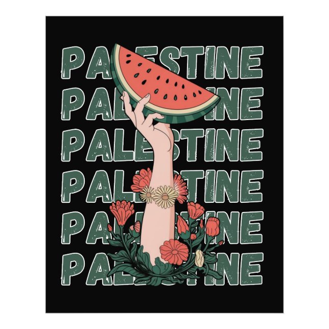 Foto melancia, flores e texto palestino Repetir (Frente)