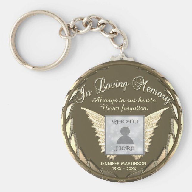 Foto Memorial Dourado Loving Memory Chaveiro (Frente)