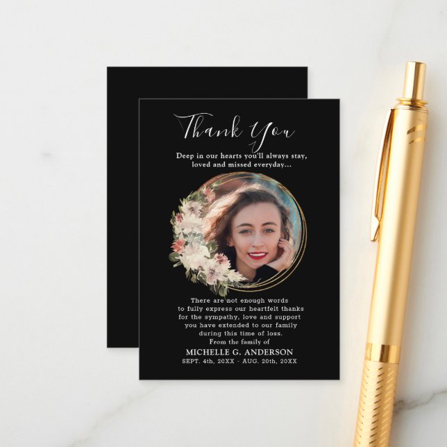 Foto Memorial Floral Ouro Wreath Cartões de agrade (Frente/Verso In Situ)