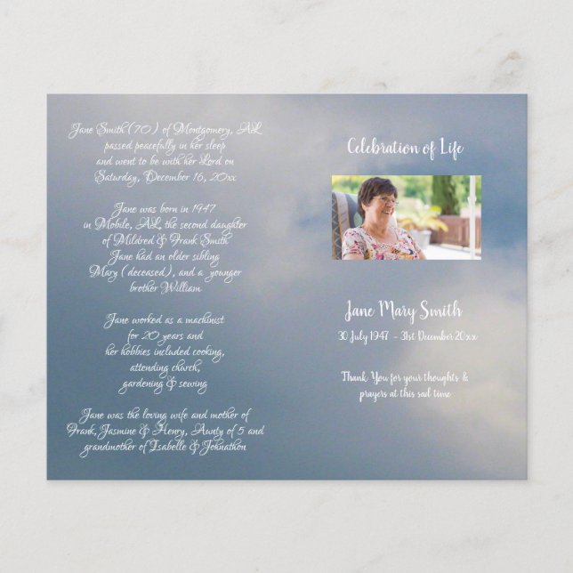 Foto Memorial Funeral Order Program (Frente)