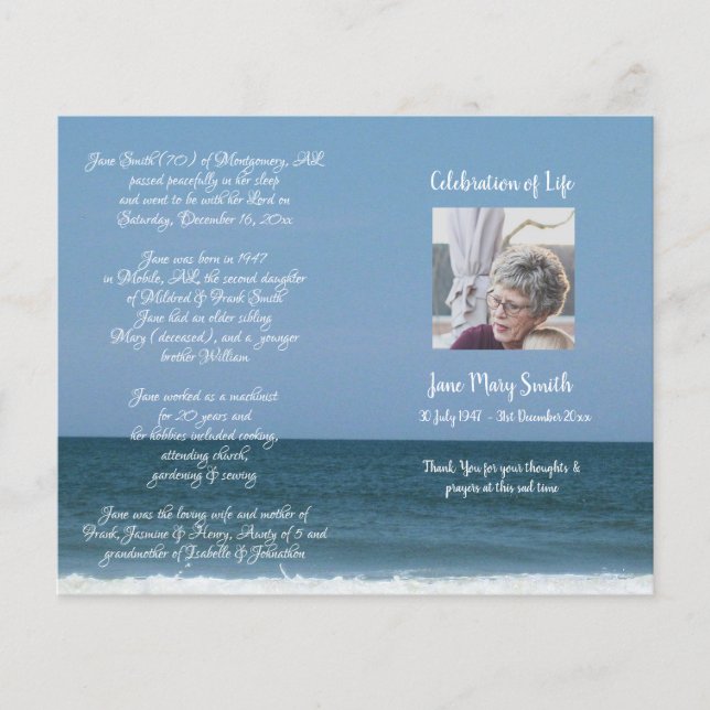 Foto Memorial Funeral Order Program (Frente)