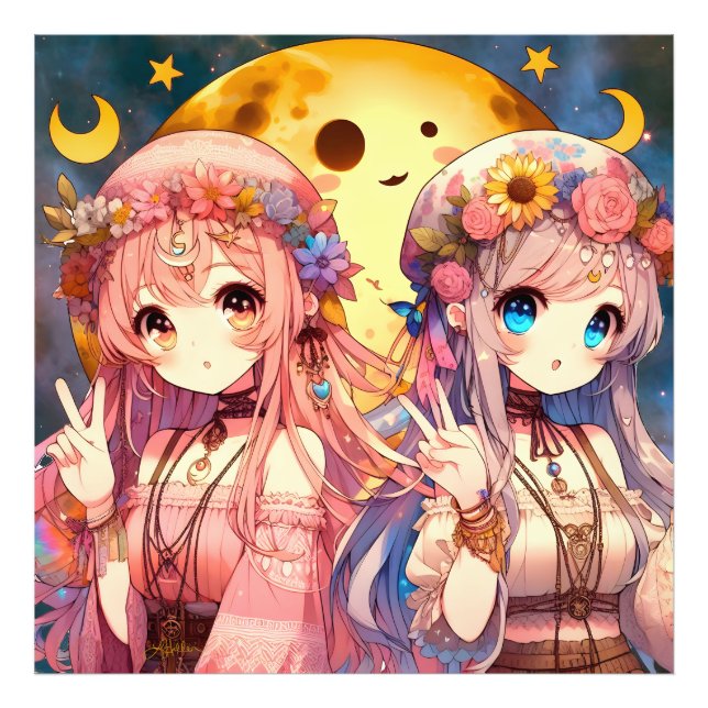 Foto Menina de anime Hippie Moon Girls Dando Sinal de P (Frente)