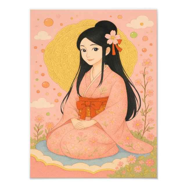Foto Menina Elegante em Kimono - Estilo Japonês de Arte (Frente)