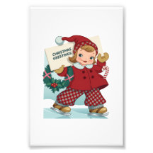 Menina Patinando Cumprimentos de Natal Retrô