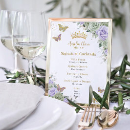 Foto Menu de Bebida do Bar de Quinceanera Floral Roxo d