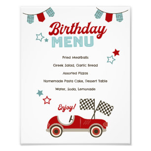 Foto Menu Race Car Themed