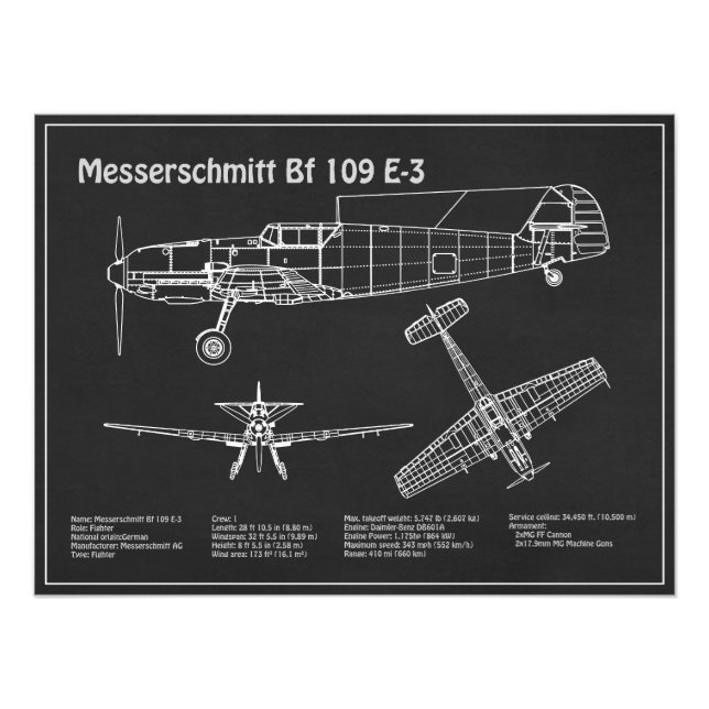 Foto Messerschmitt Bf 109 - Airplane Blueprint PD (Frente)