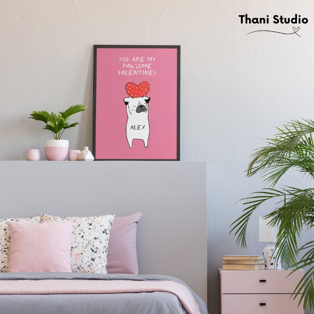 Foto Meu Namorados Pawsome, Cute Pug & Red Heart Pink (Criador carregado)