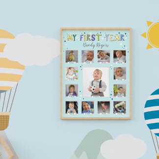 Foto "Meu Primeiro Ano" Garoto do Bebê Mantém o Collage