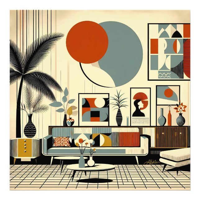Foto Mid Century Interior Design Eclipse Livingroom (Frente)