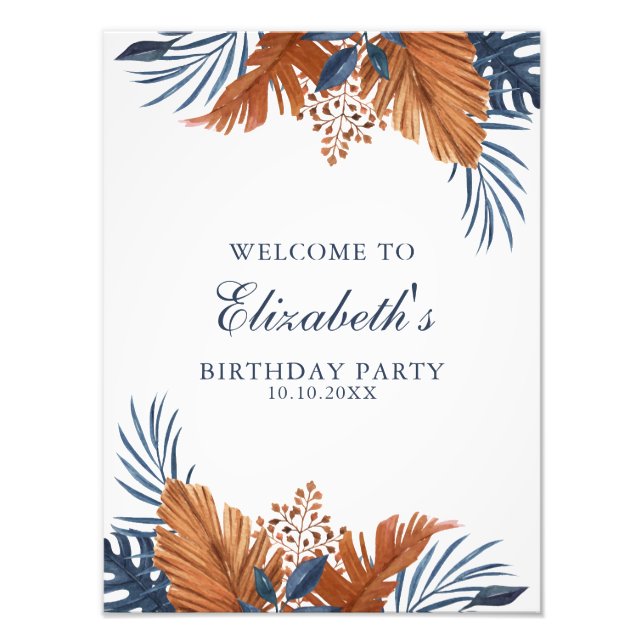 Foto Midnight Blue Monstera Welcome Sign (Frente)