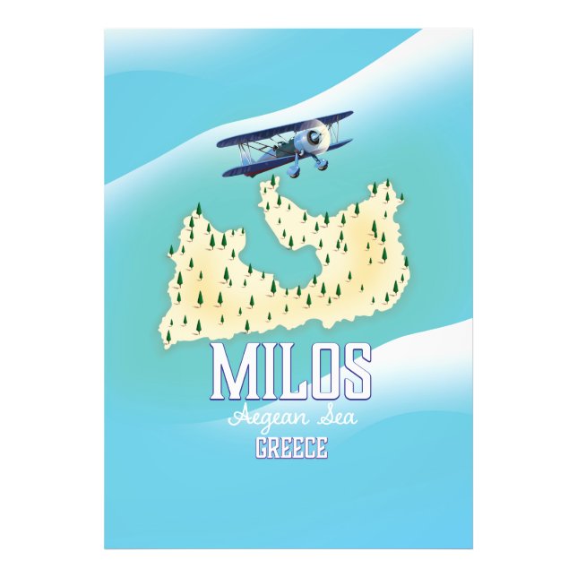 Foto Milos, poster de viagens de mapa da ilha grega. (Frente)