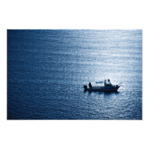 Minimalist Ocean Wall Art Fisherman Blue