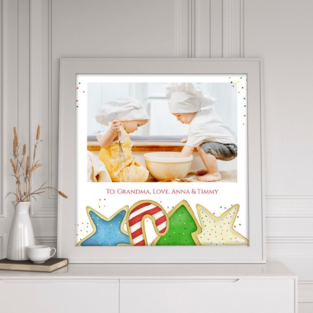 Foto Modelo de Cookies de Natal coloridos (Christmas cookies whimsical cute photo print with watercolor artwork. )