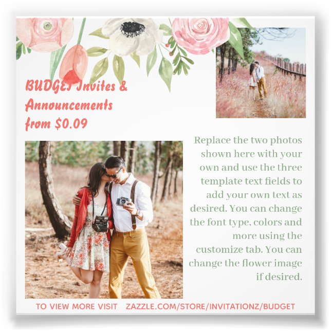 Foto MODELO de Texto Fotográfico de Flores Rosa de Cora (Frente)