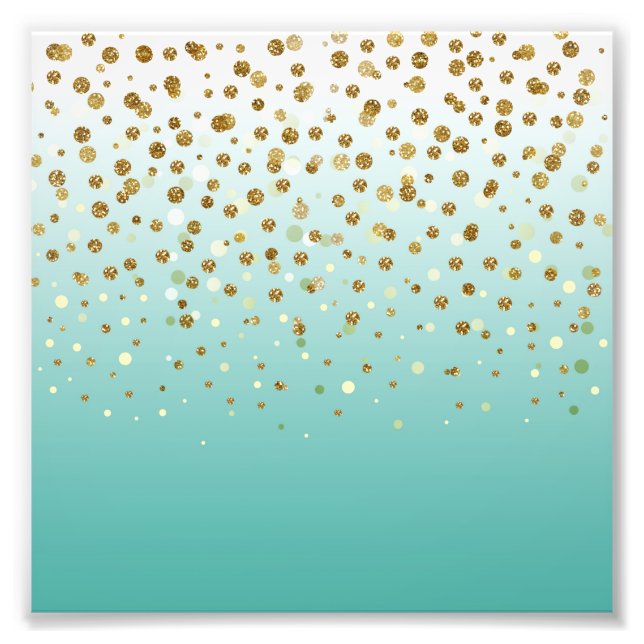 Foto Modern Girly gold glitter confetti Blue Gradient (Frente)