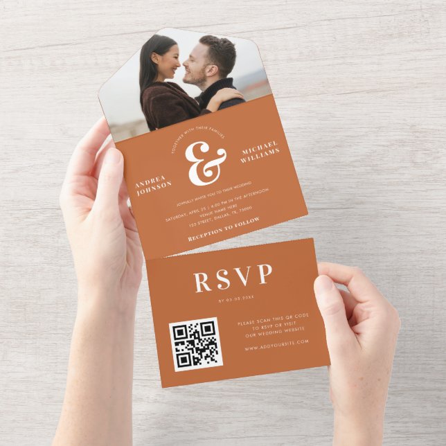 Foto Moderna e Ampersand Casamento QR Code RSVP (Aba destacável)