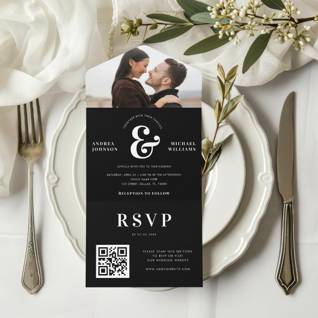 Foto Moderna e Ampersand Casamento QR Code RSVP (Criador carregado)