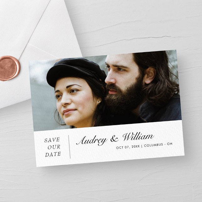 Foto moderna elegante Salve o Cartão de Casamento  (Modern Wedding Save the Date Personalized Elegance)