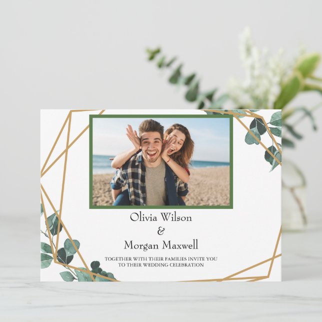 Foto Moderna Greenery Salvar o Convite de Data (Em pé/Frente)