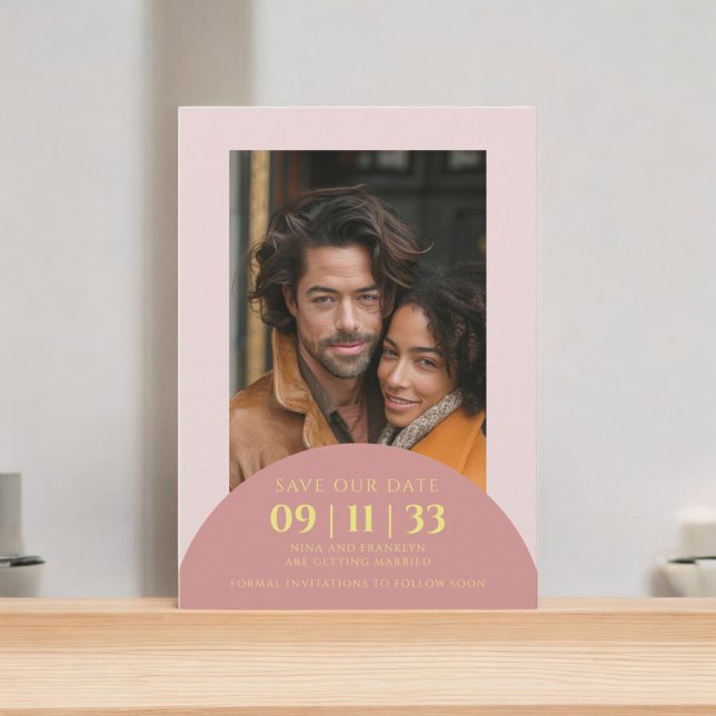 Foto moderna guardar o cartão de data de casamento (photo modern arch save the date card fully editable to suite your needs)