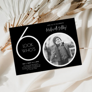 Foto Moderna Negra 60º Convite de Aniversário