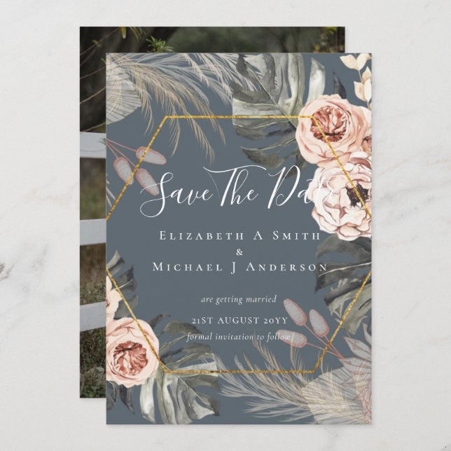 Foto moderna Salvar Datas PAMPAS Coral Tropical (Frente/Verso)