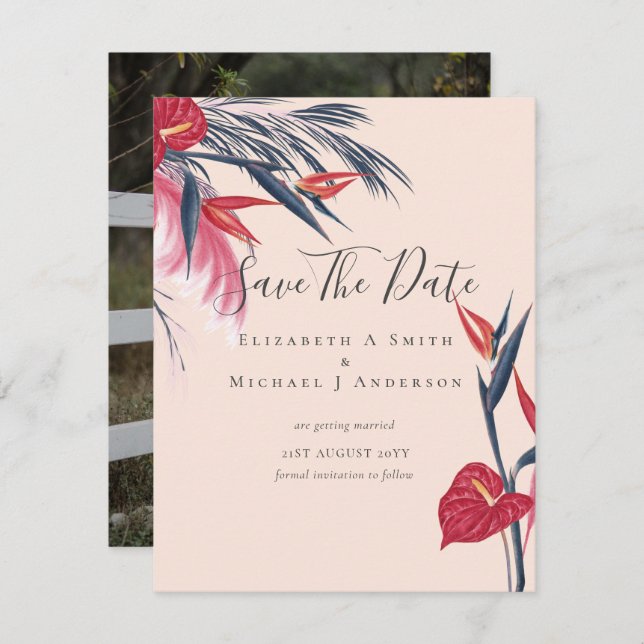 Foto moderna Salvar Datas Pampas Grass Tropical (Frente/Verso)