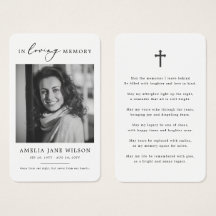 Foto Moderna Simpatia Funeral Memorial Prayer Card