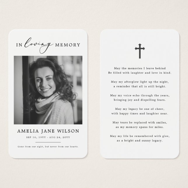 Foto Moderna Simpatia Funeral Memorial Prayer Card (Frente & Verso)
