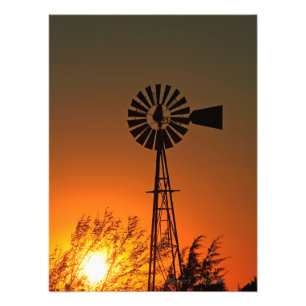 Foto Moinho de vento do Kansas com nuvens, Impressão de