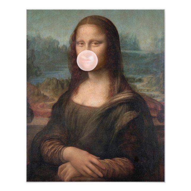 Foto Mona Lisa soprando pastilha elástica rosa (Frente)